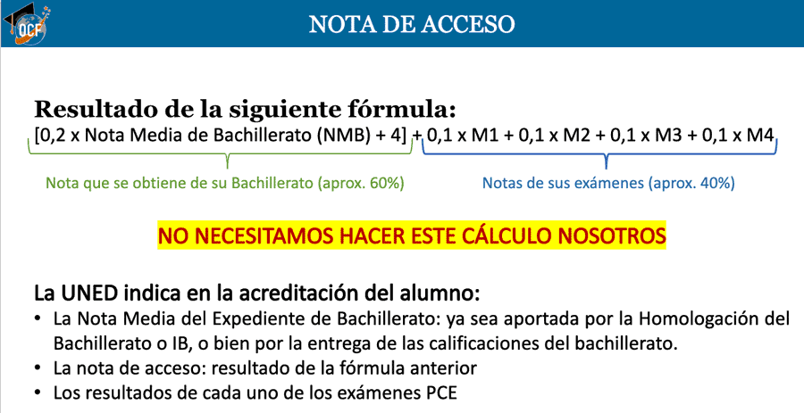 Calcular la nota de acceso a la Universidad española